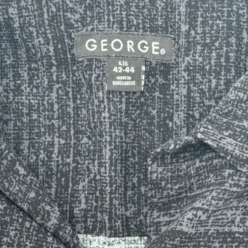 George Black Hawaiian Shirt w/ Gray Floral Pattern Button Down Rayon L/G 42-44‎ - Picture 3 of 8